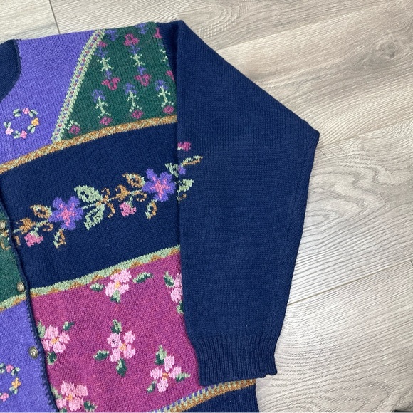 Woolrich Womens Knit Cardigan Wool Sweater Floral Buttons Long Sleeve Sz Large - Picture 3 of 12